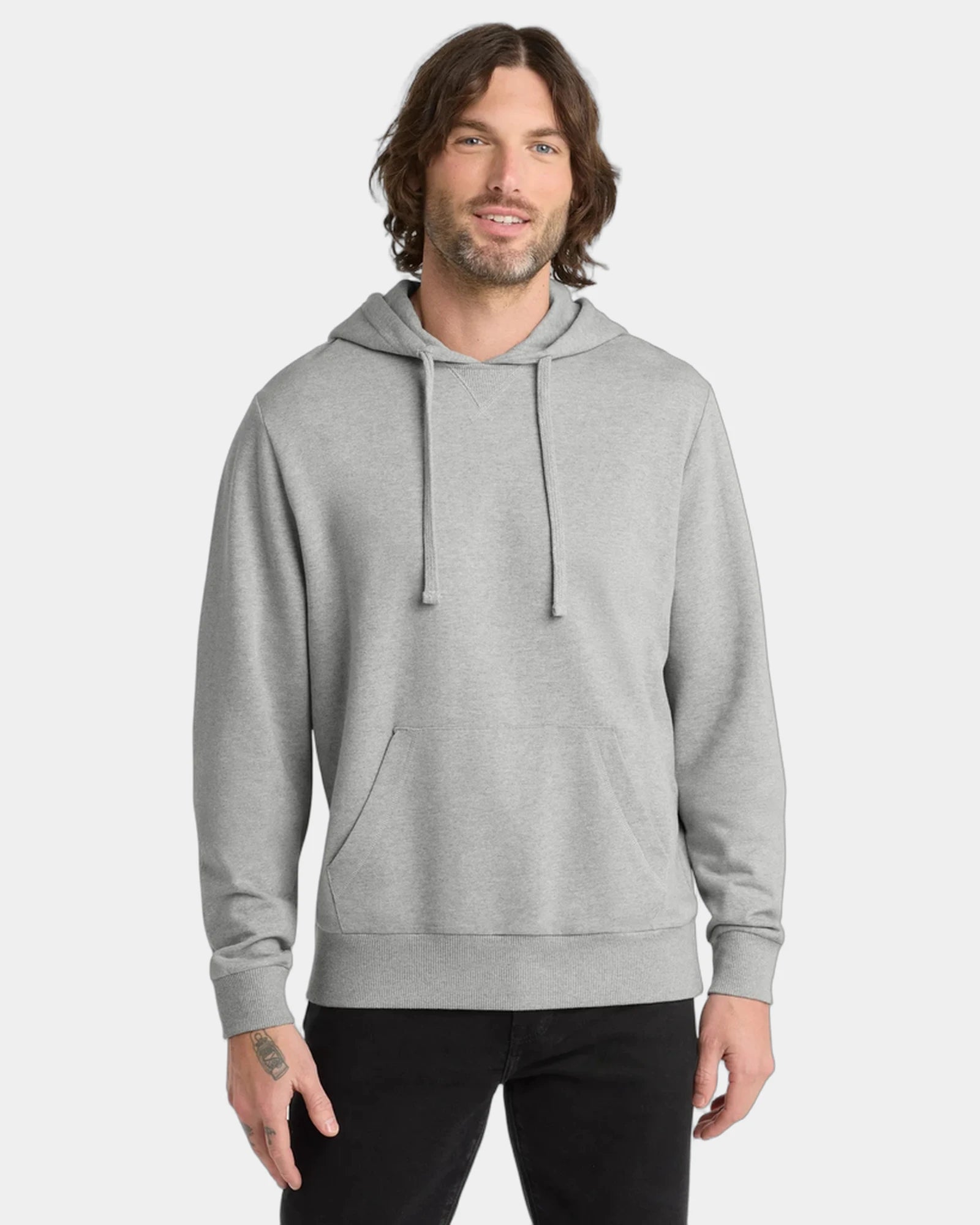 Custom organic cotton French terry pullover hoodie - Granite Grey Heather