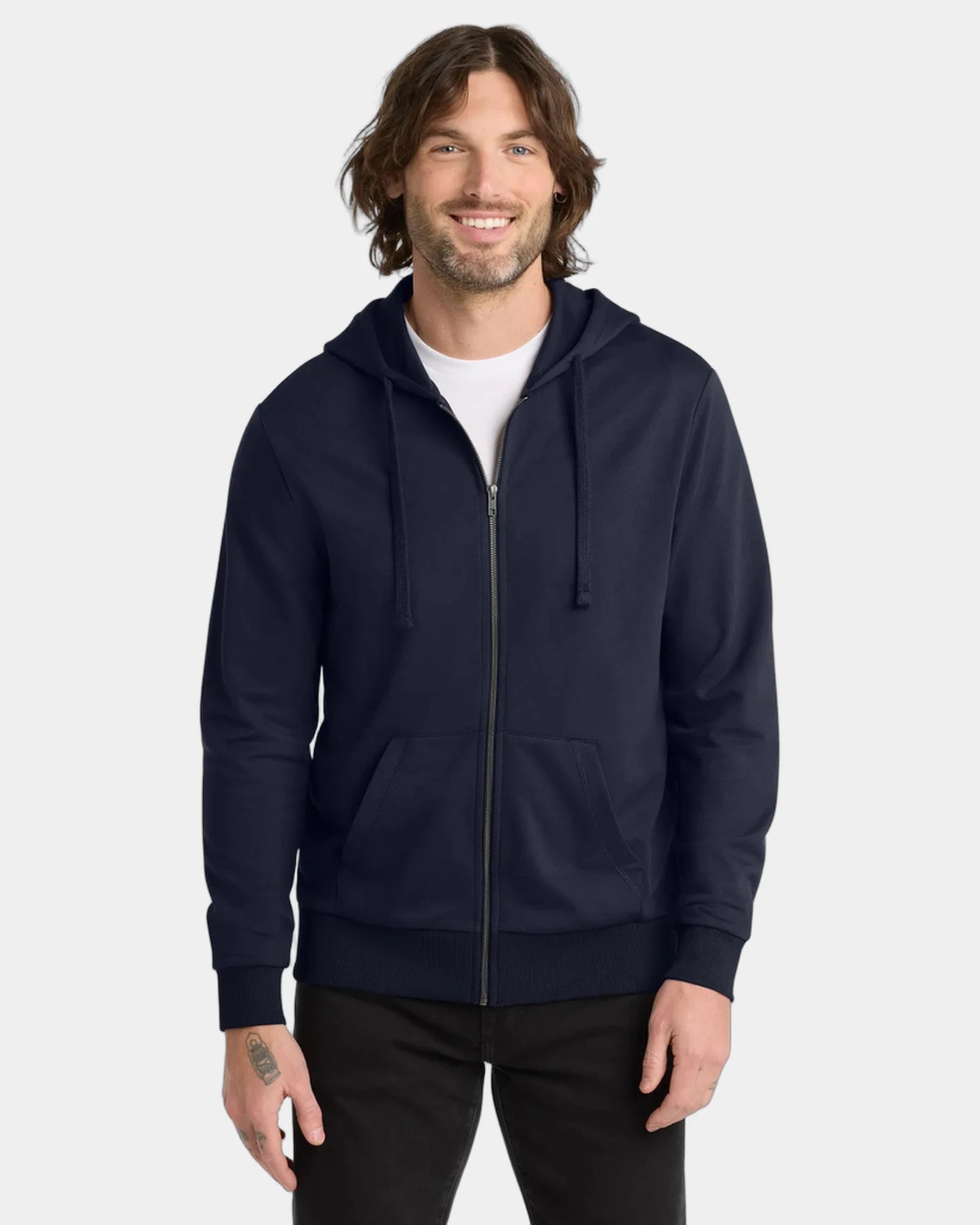 Custom organic cotton French terry full-zip hoodie - Night Sky Navy