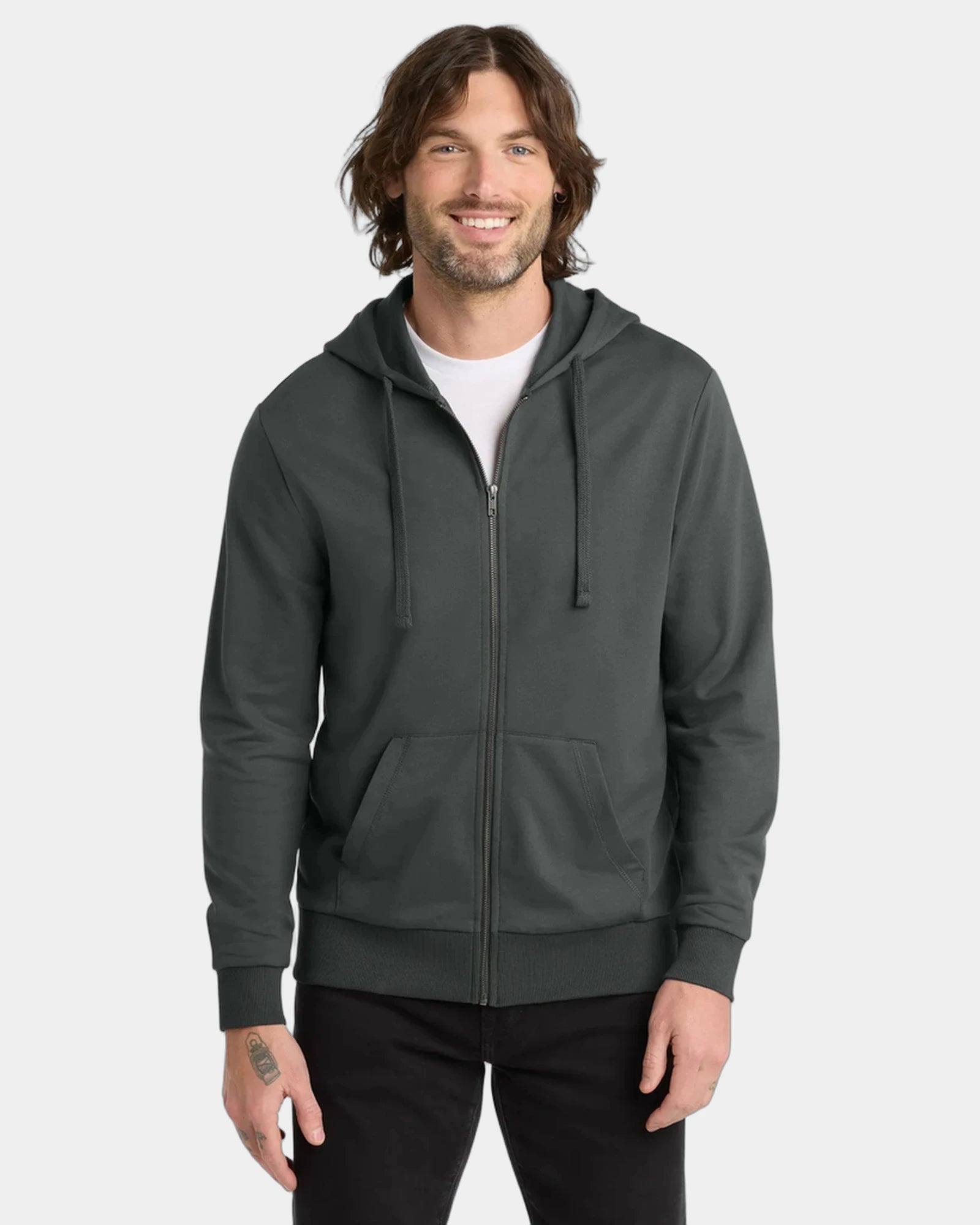Custom organic cotton French terry full-zip hoodie - Terrain Grey