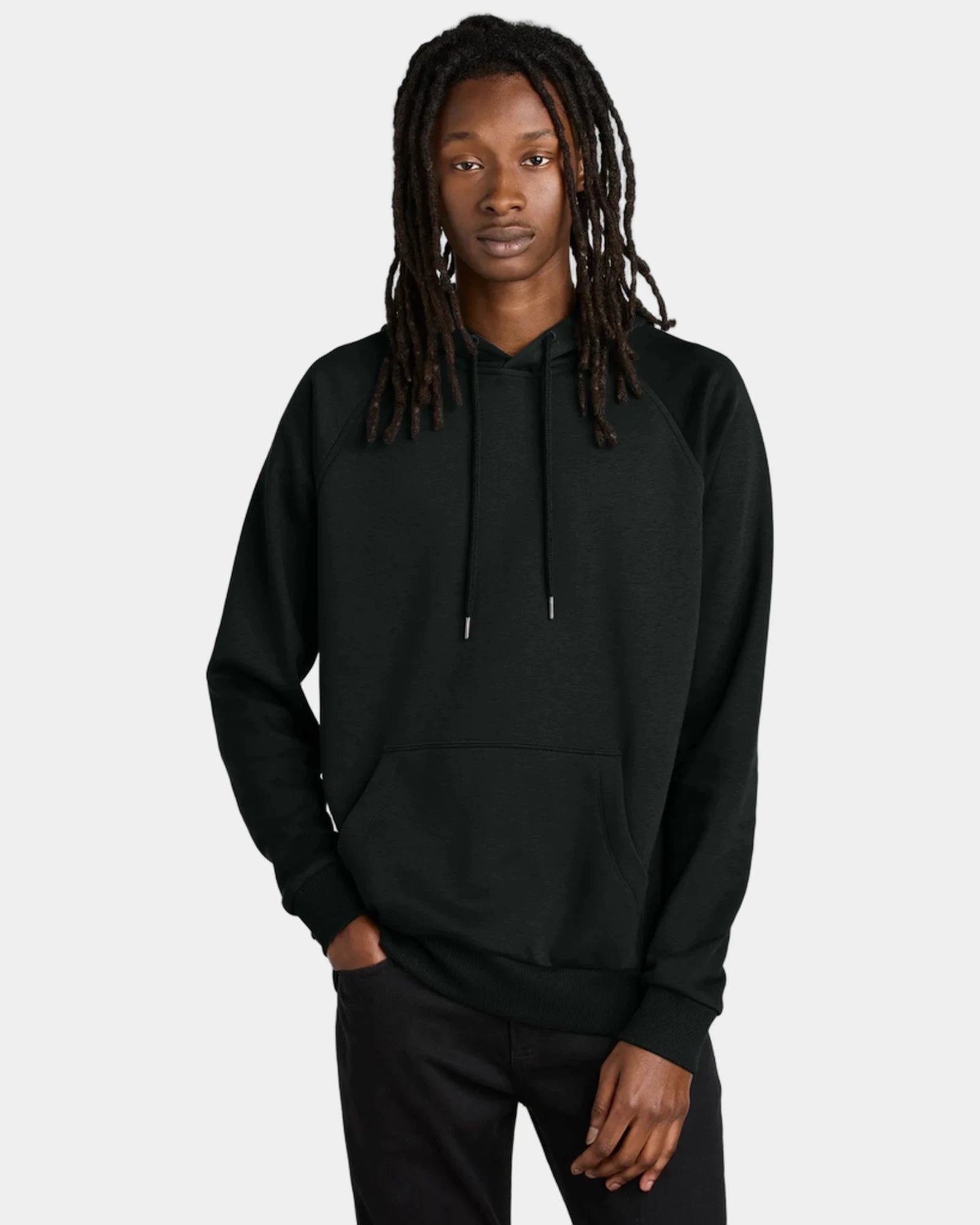 Custom organic cotton fleece pullover hoodie - Deep Black