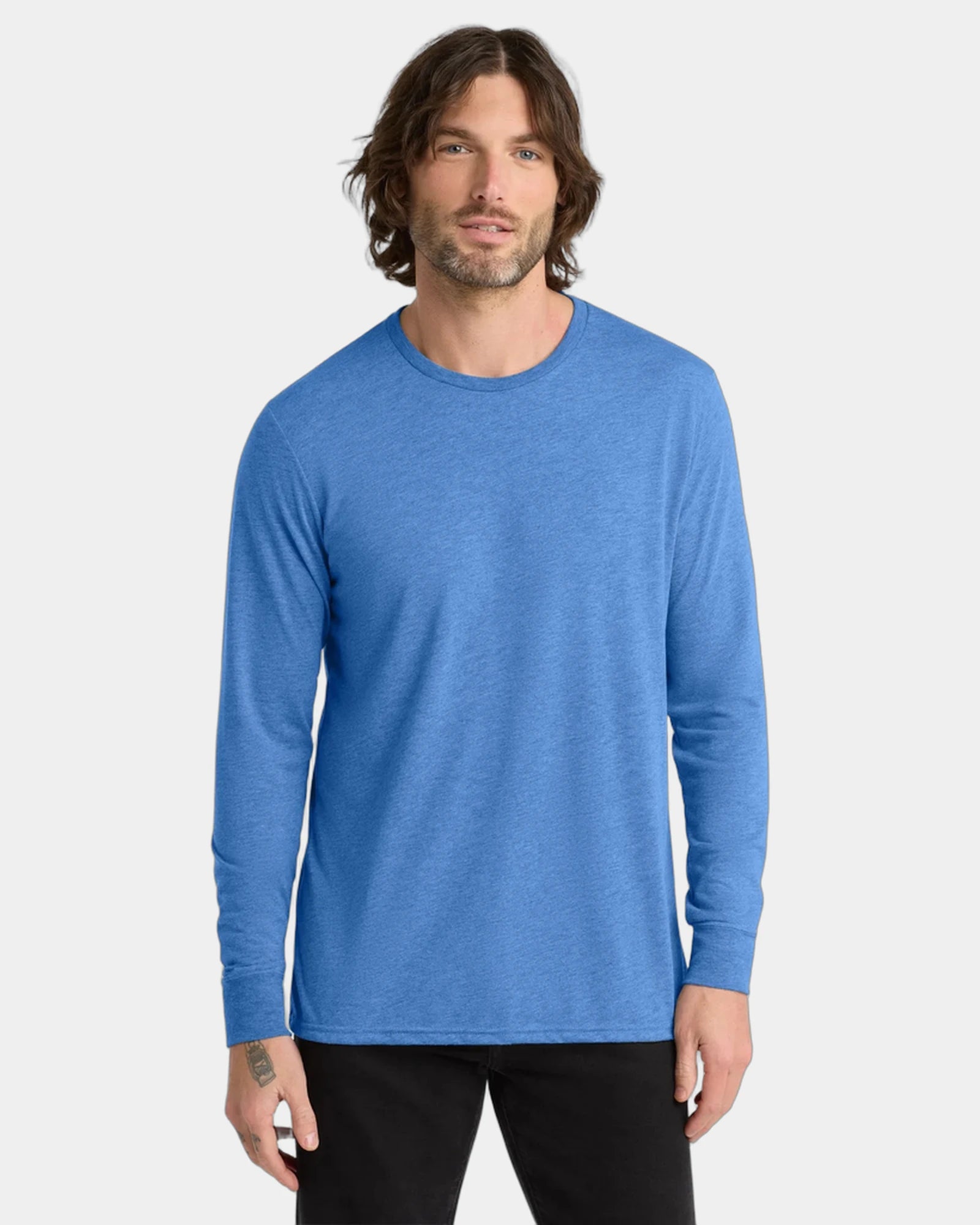 Custom recycled tri-blend long sleeve tee for teams - Azure Blue