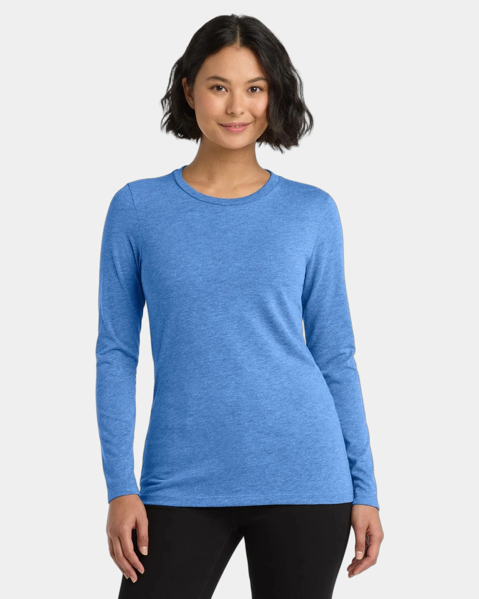 Custom recycled tri-blend women's long sleeve tee - Azure Blue
