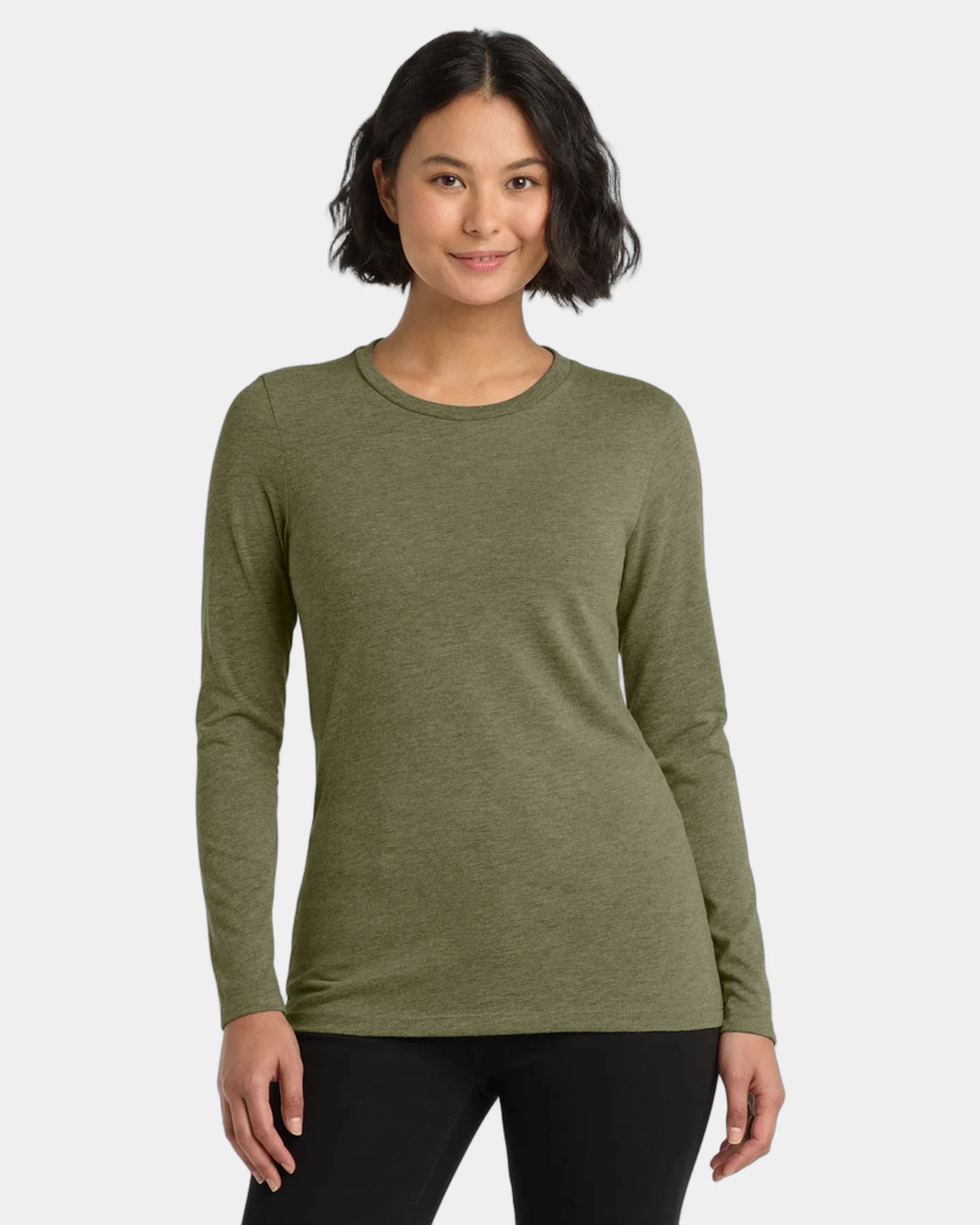 Custom recycled tri-blend women's long sleeve tee - Olive You Green