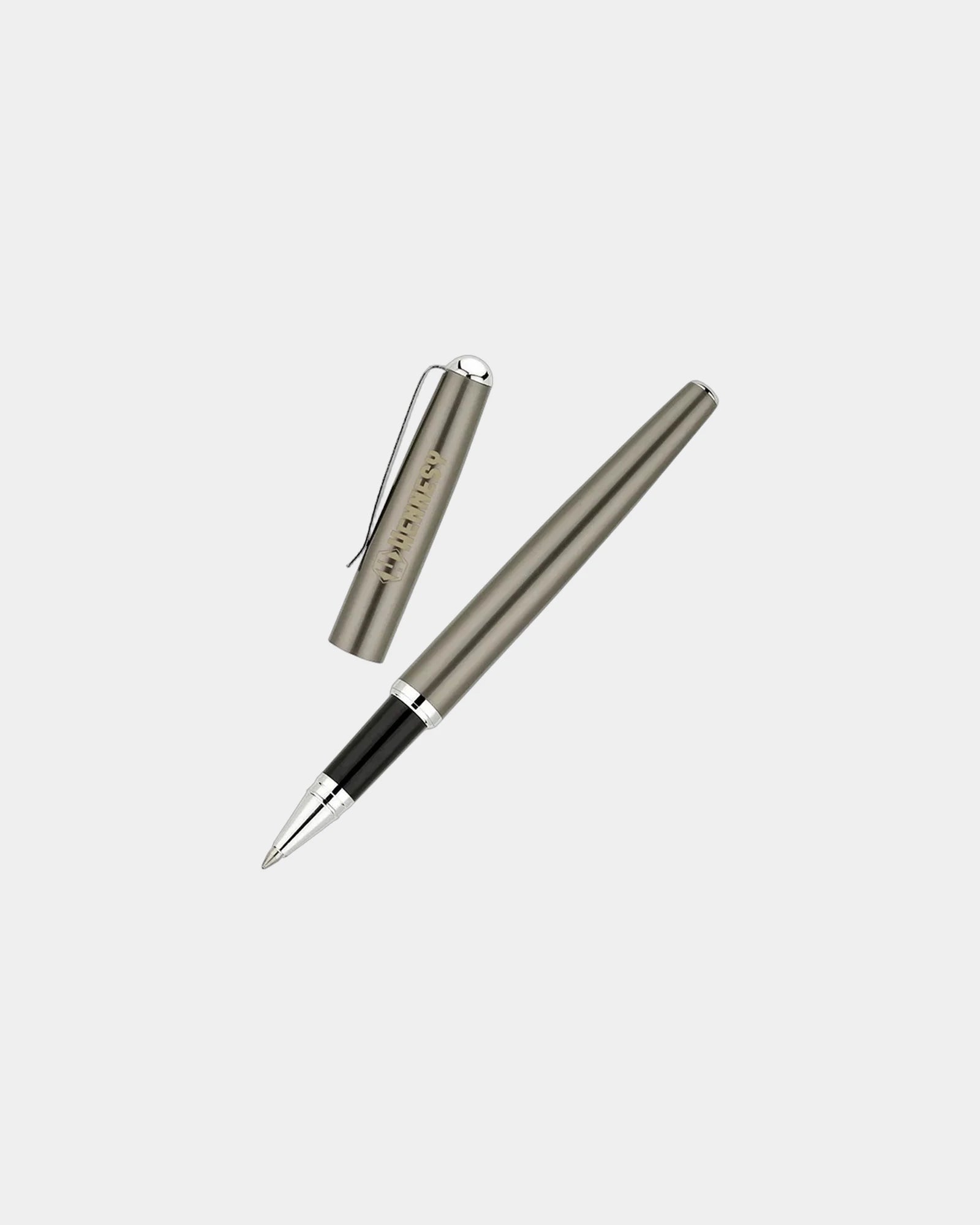 Custom brass rollerball pen with split metal clip - Gunmetal
