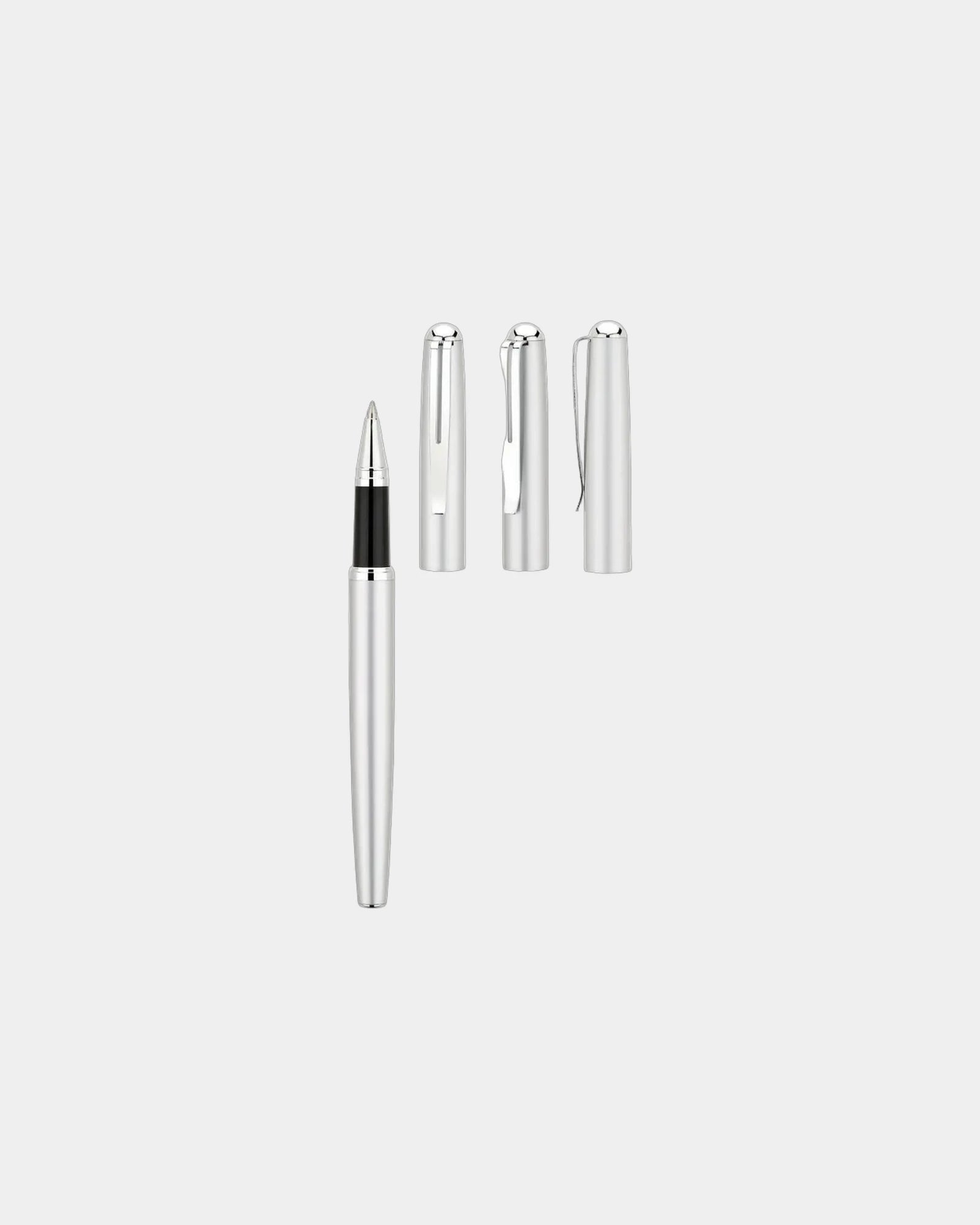 Custom brass rollerball pen with split metal clip - Silver