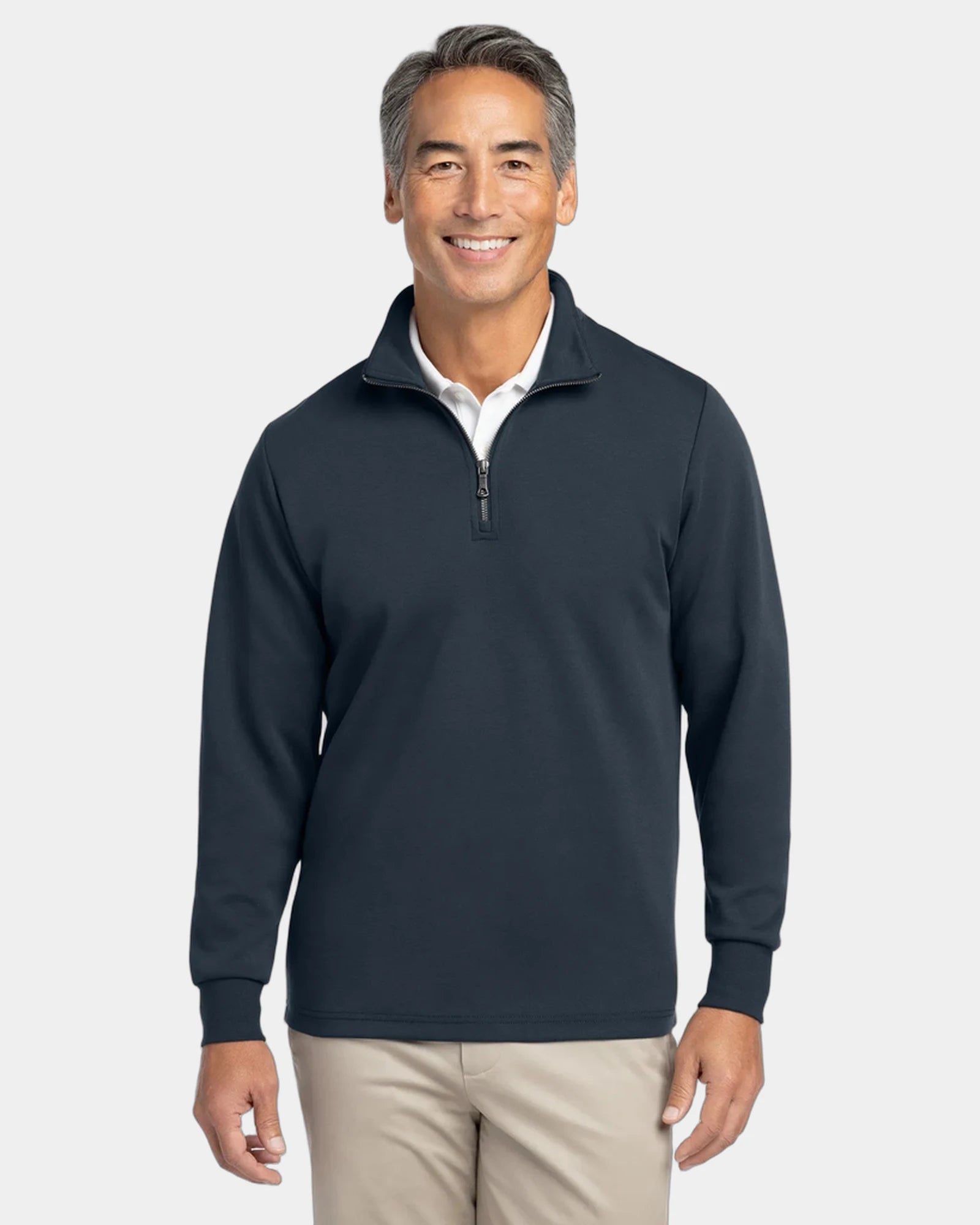 Custom double-knit quarter-zip pullover jacket - Night Navy