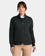 Custom diamond quilt full-zip fleece jacket for women - Deep Black