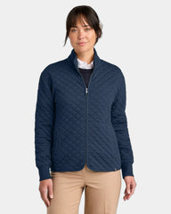 Custom diamond quilt full-zip fleece jacket for women - Navy Blazer