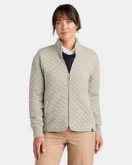 Custom diamond quilt full-zip fleece jacket for women - Oatmeal Heather