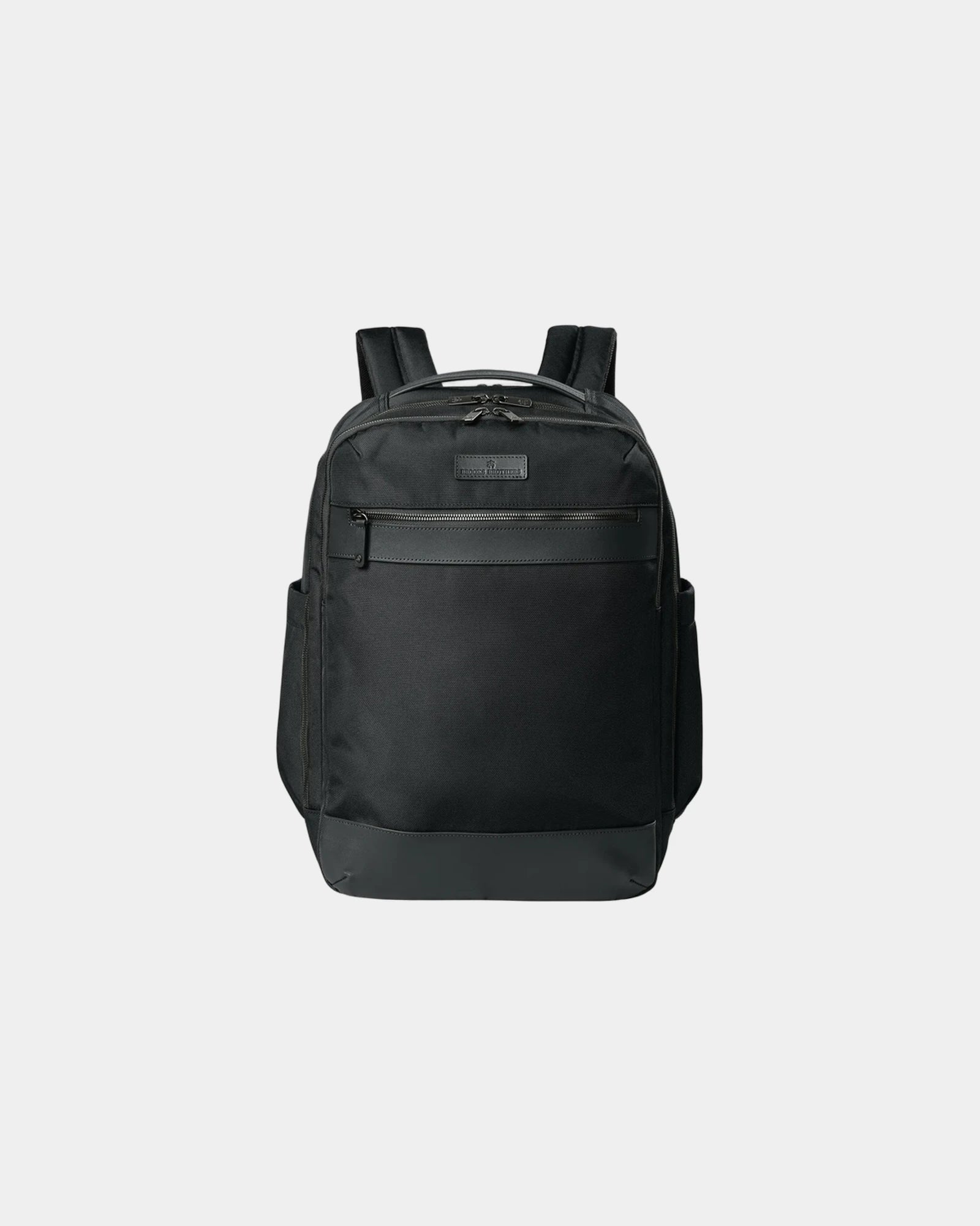 Branded polyester laptop backpack with leather trim - Deep Black