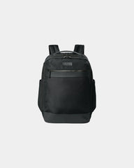 Branded polyester laptop backpack with leather trim - Deep Black