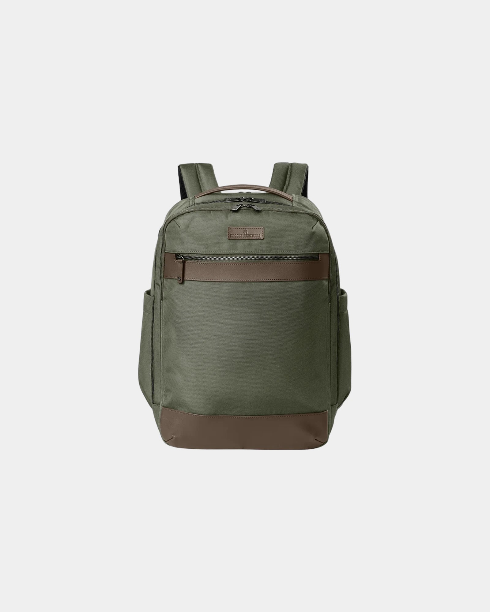 Branded polyester laptop backpack with leather trim - Noble Green