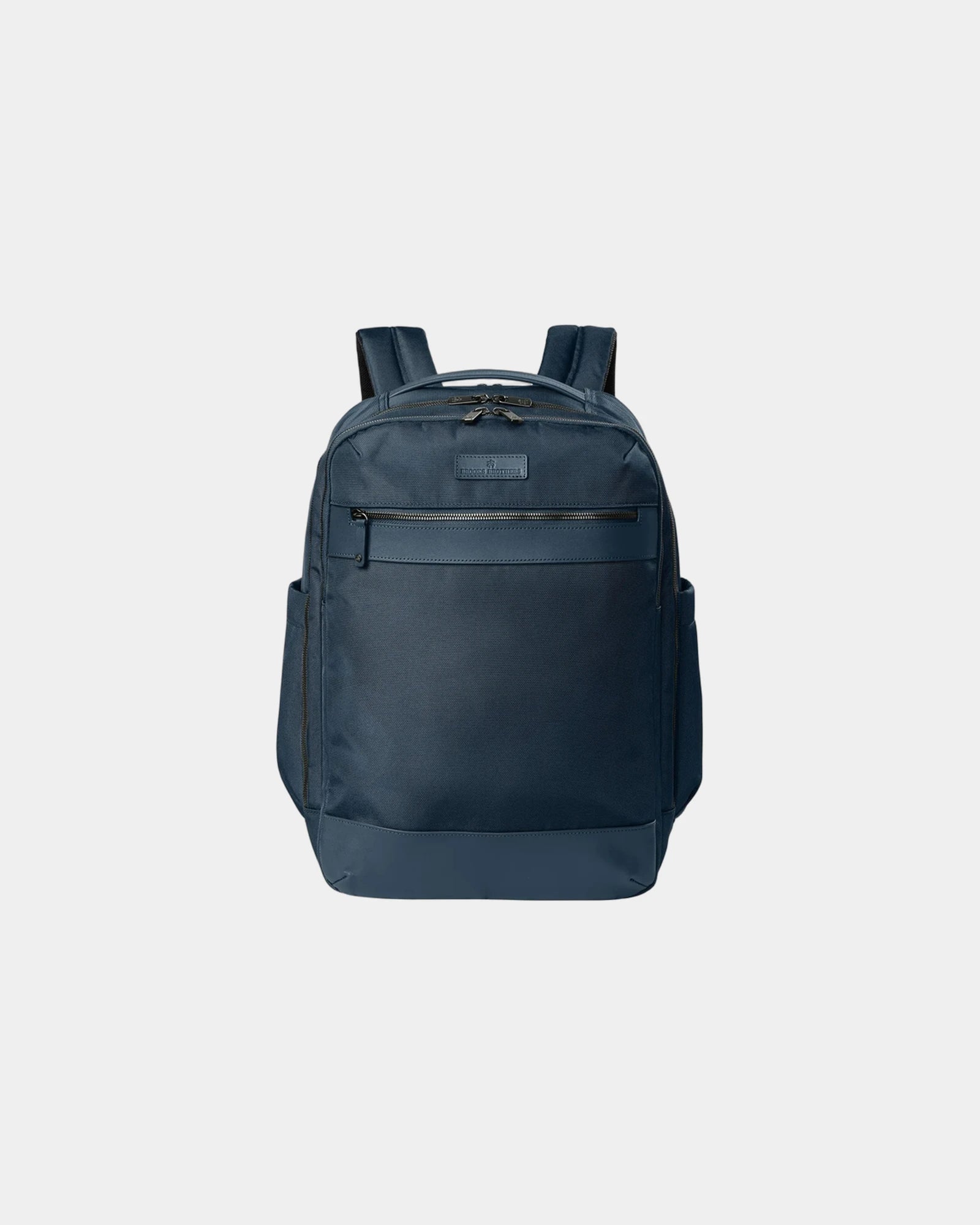 Branded polyester laptop backpack with leather trim - Navy Blazer