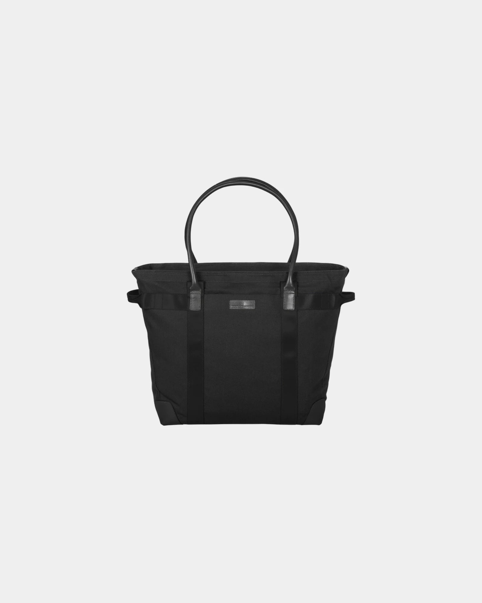 Custom cotton canvas laptop tote bag with leather trim - Black