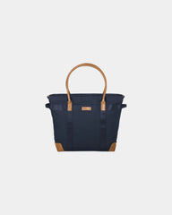 Custom cotton canvas laptop tote bag with leather trim - Navy Blazer