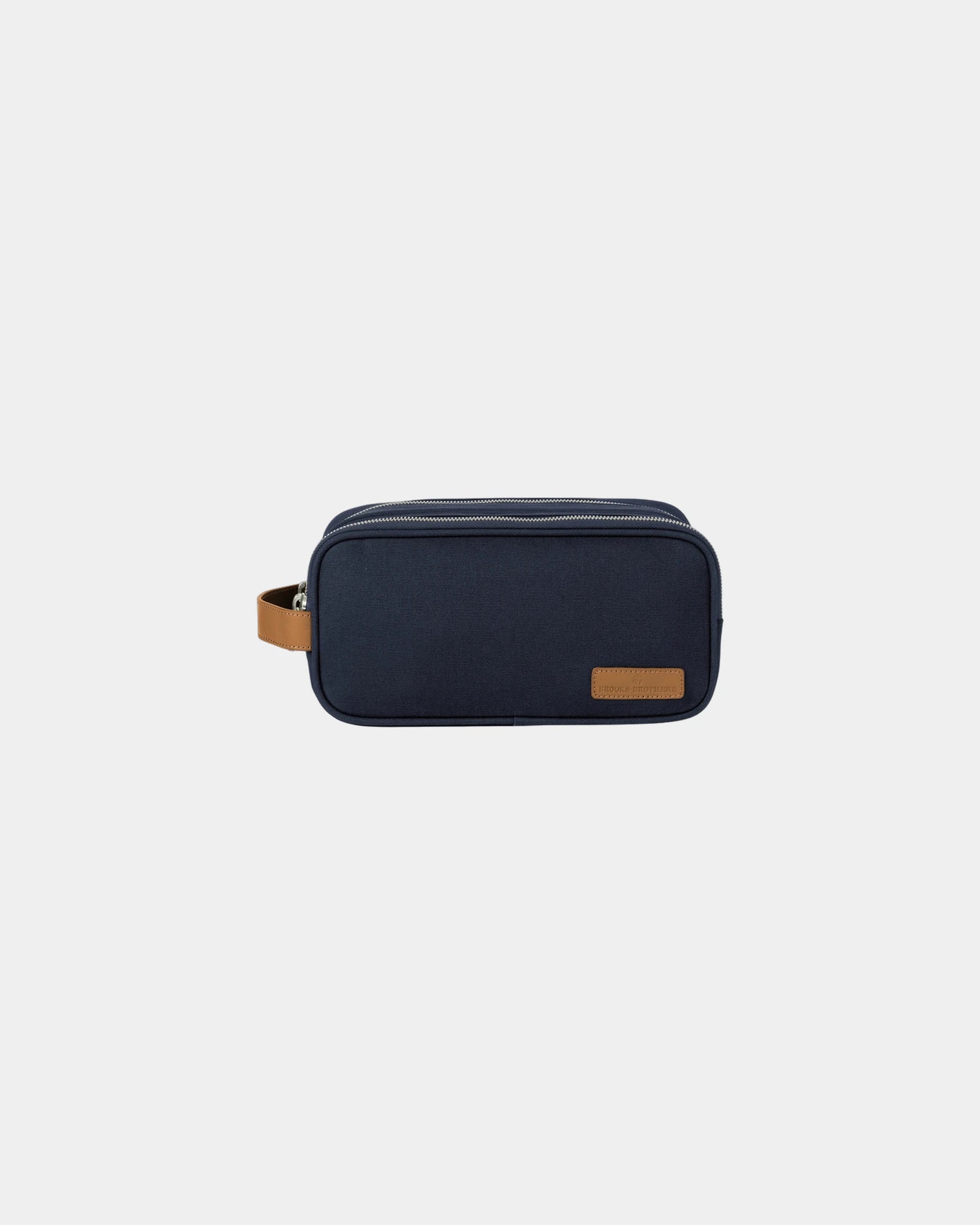 Custom cotton canvas dopp kit with leather trim details - Navy Blazer