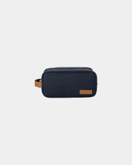 Custom cotton canvas dopp kit with leather trim details - Navy Blazer