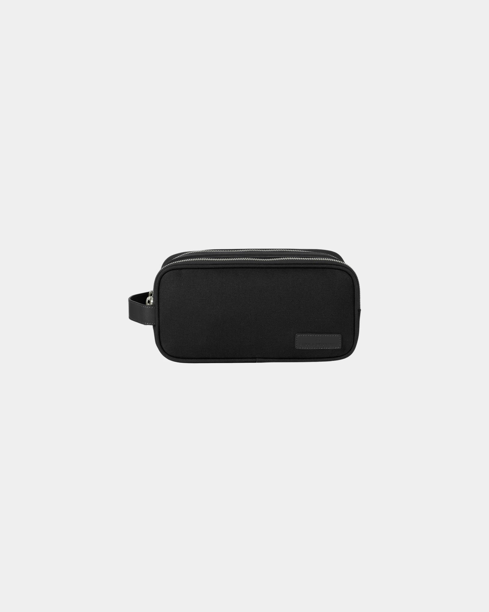 Custom cotton canvas dopp kit with leather trim details - Black
