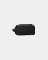 Custom cotton canvas dopp kit with leather trim details - Black