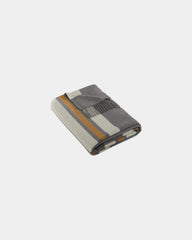 Custom woven striped blanket 50" x 60" tasseled ends - Shadow Grey/ Marshmallow/ Tan