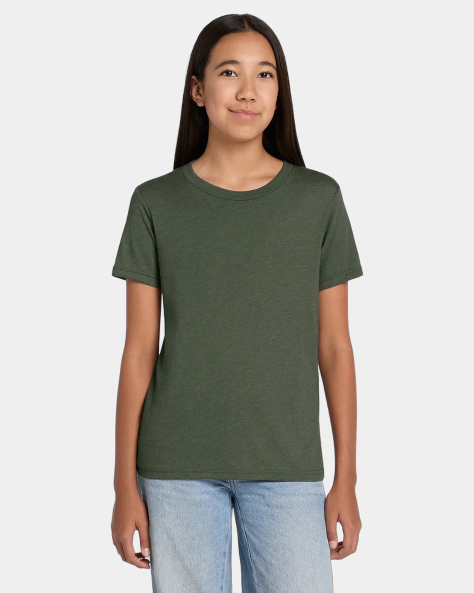 Custom heather CVC youth tee for kids promotions - Heather Military Green