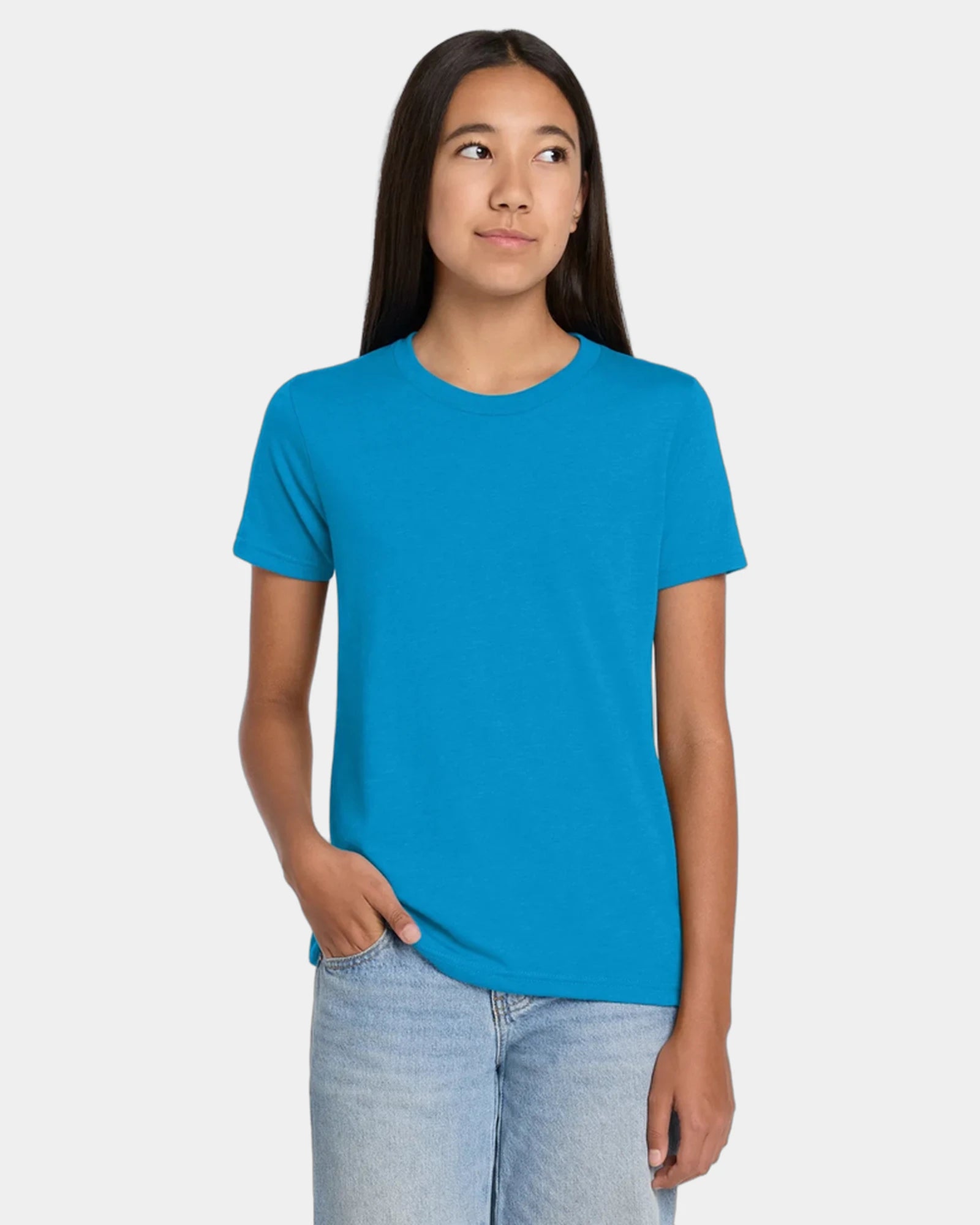 Custom heather CVC youth tee for kids promotions - Neon Blue