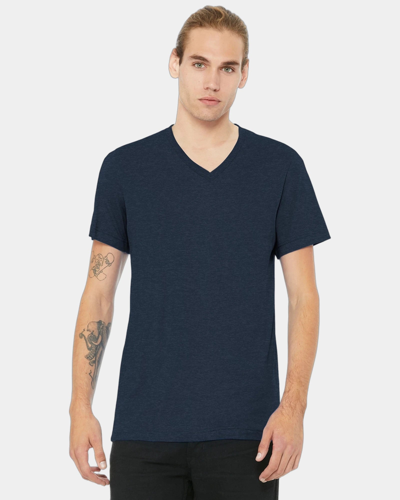 Custom heather CVC V-neck tee for teams and events - Heather Navy