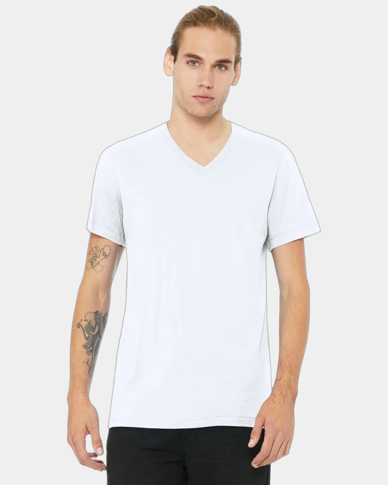 Custom heather CVC V-neck tee for teams and events - Solid White Blend