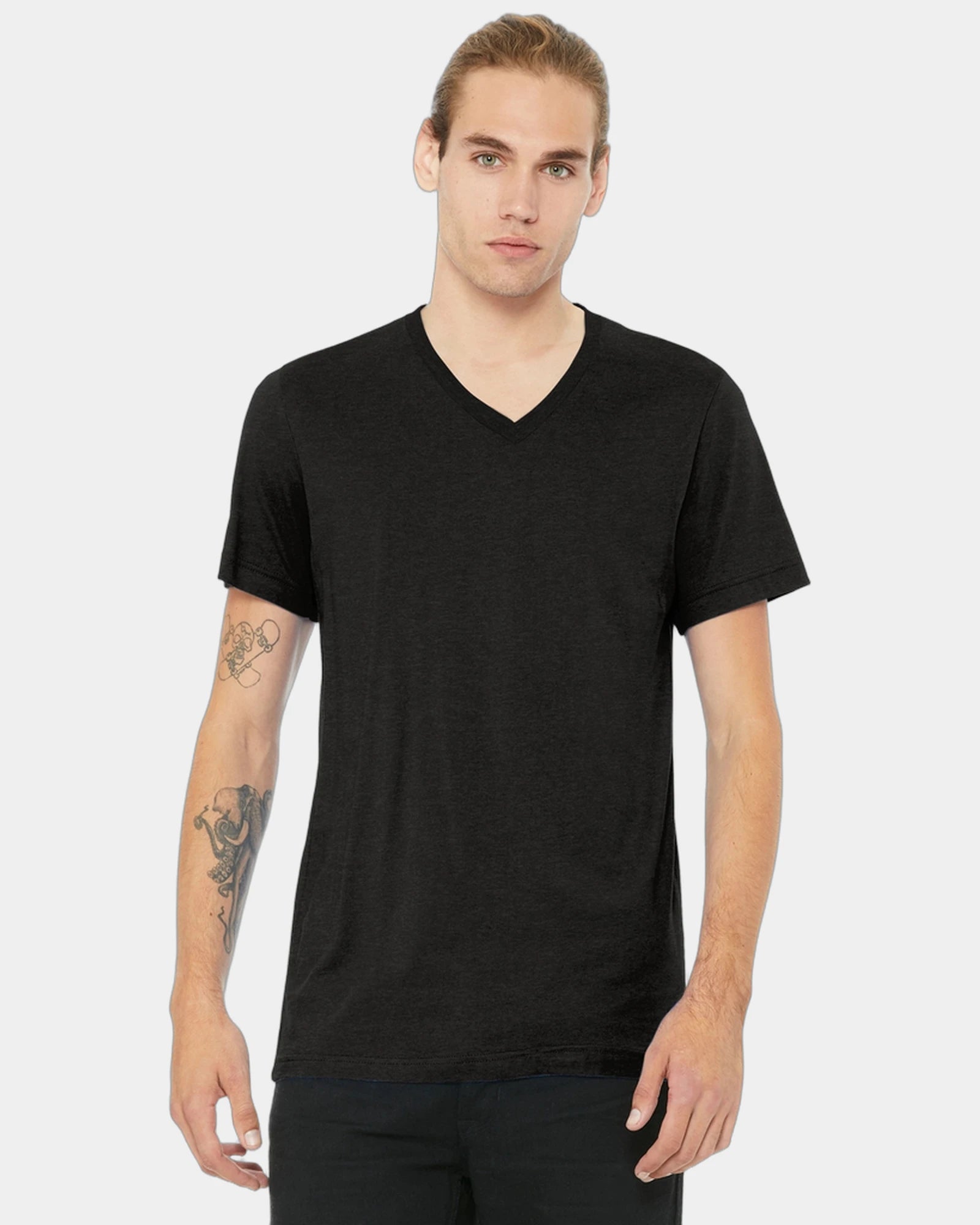 Custom heather CVC V-neck tee for teams and events - Black Heather