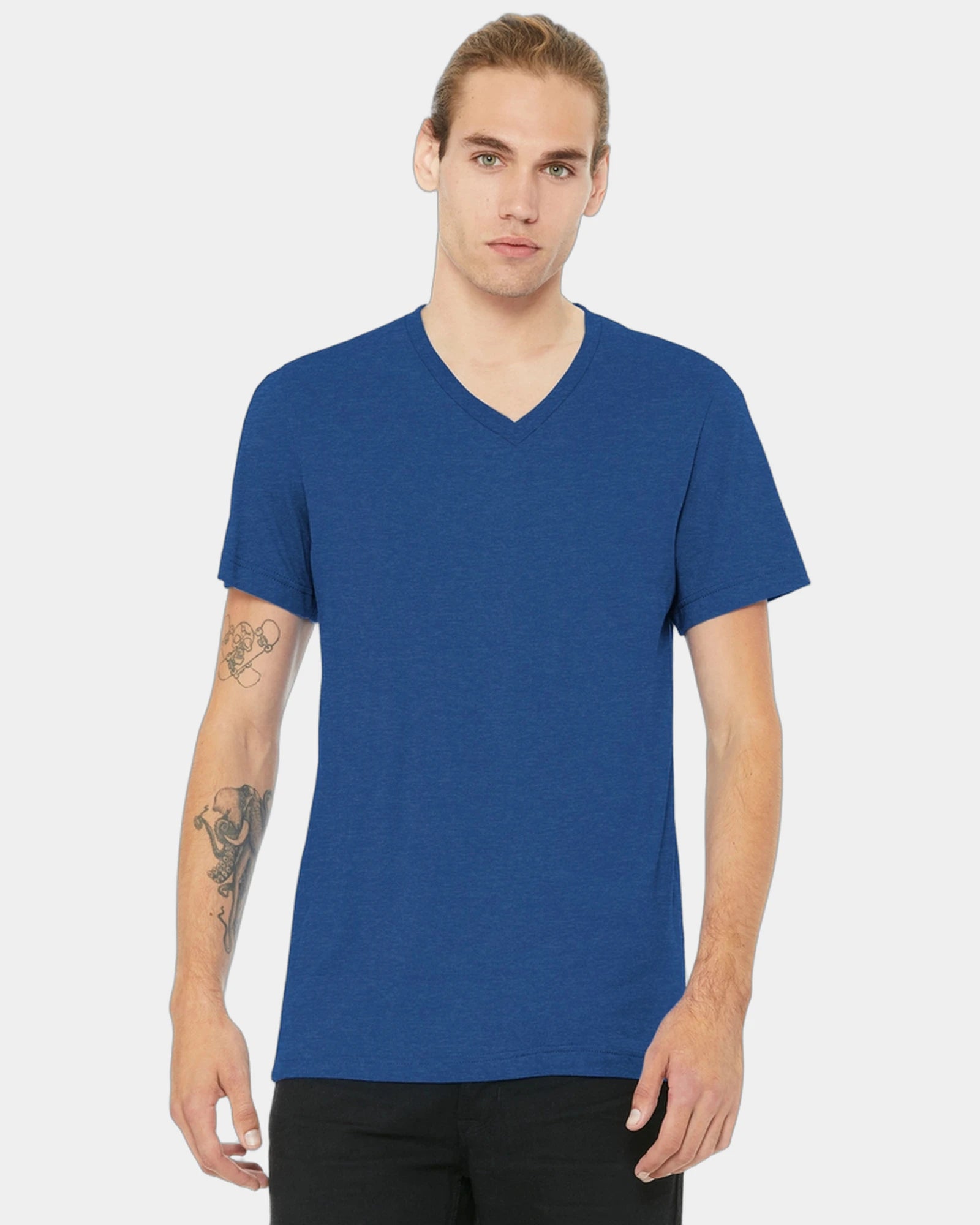 Custom heather CVC V-neck tee for teams and events - Heather True Royal