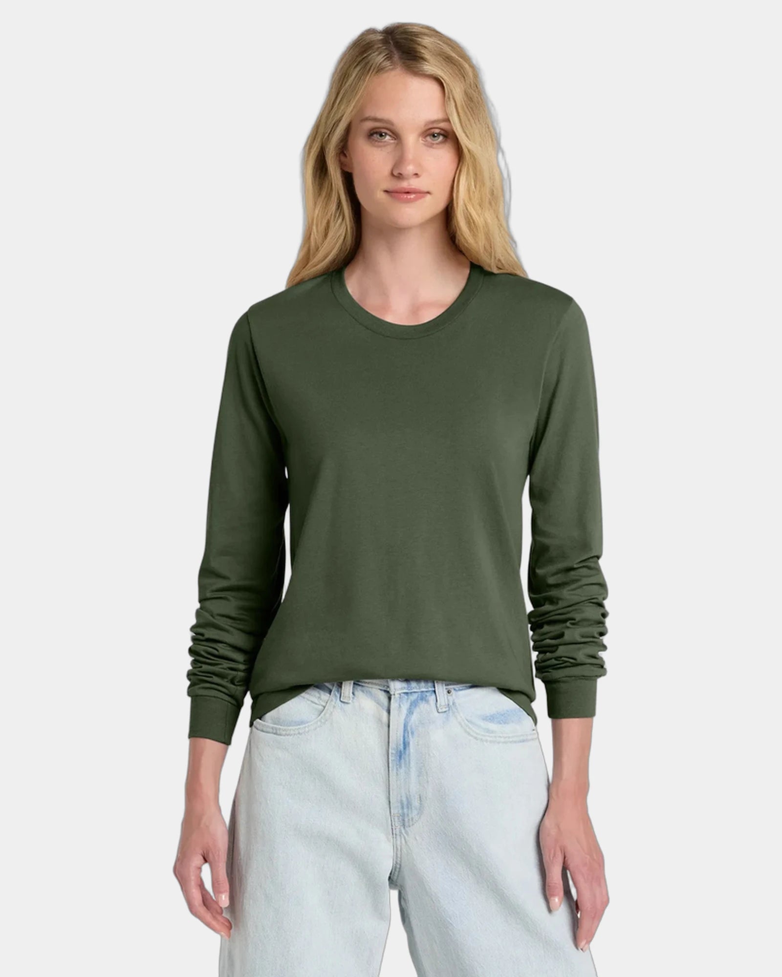 Custom ring spun cotton long sleeve tee for teams - Military Green