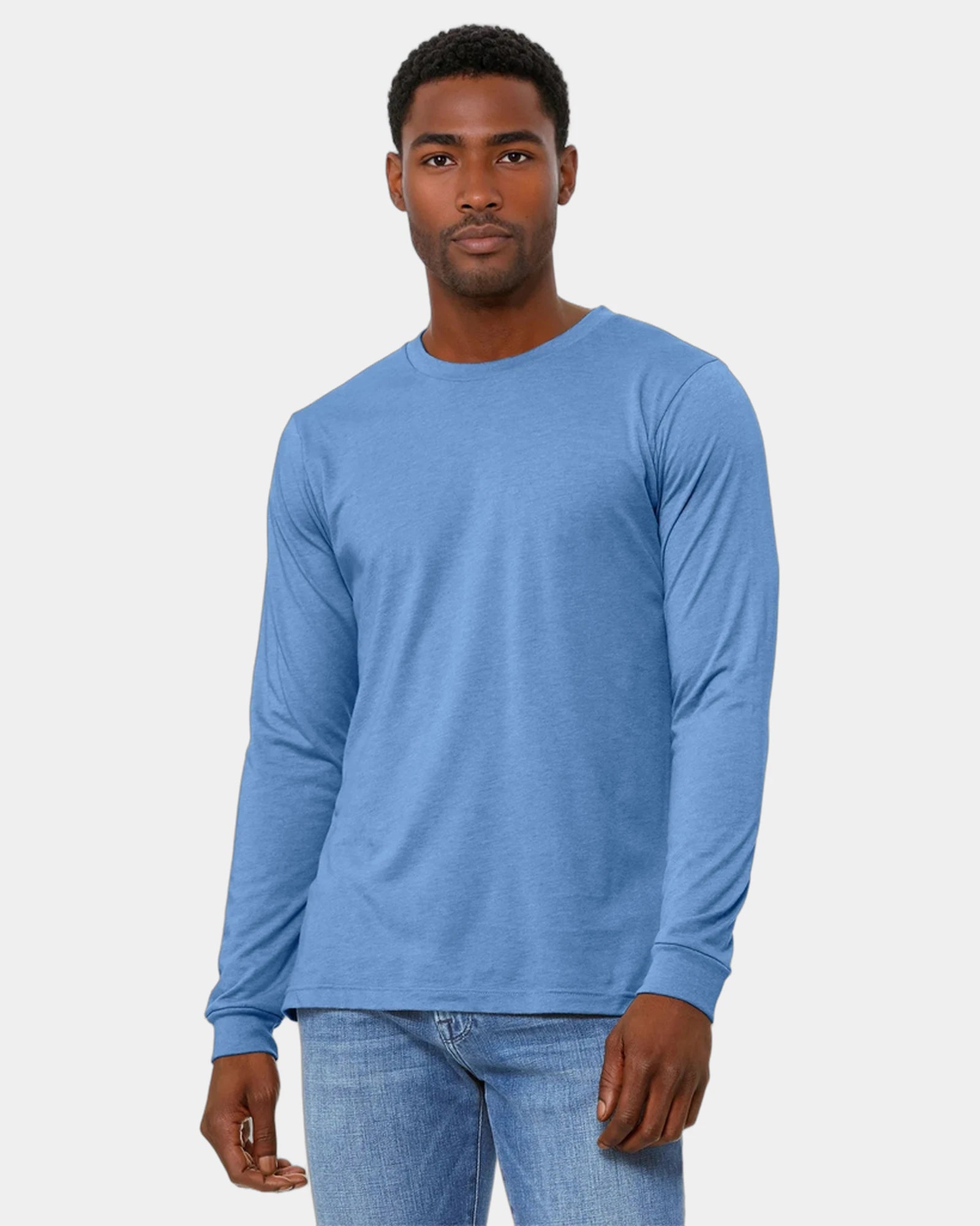 Custom heather CVC unisex long sleeve tee - Heather Carolina Blue