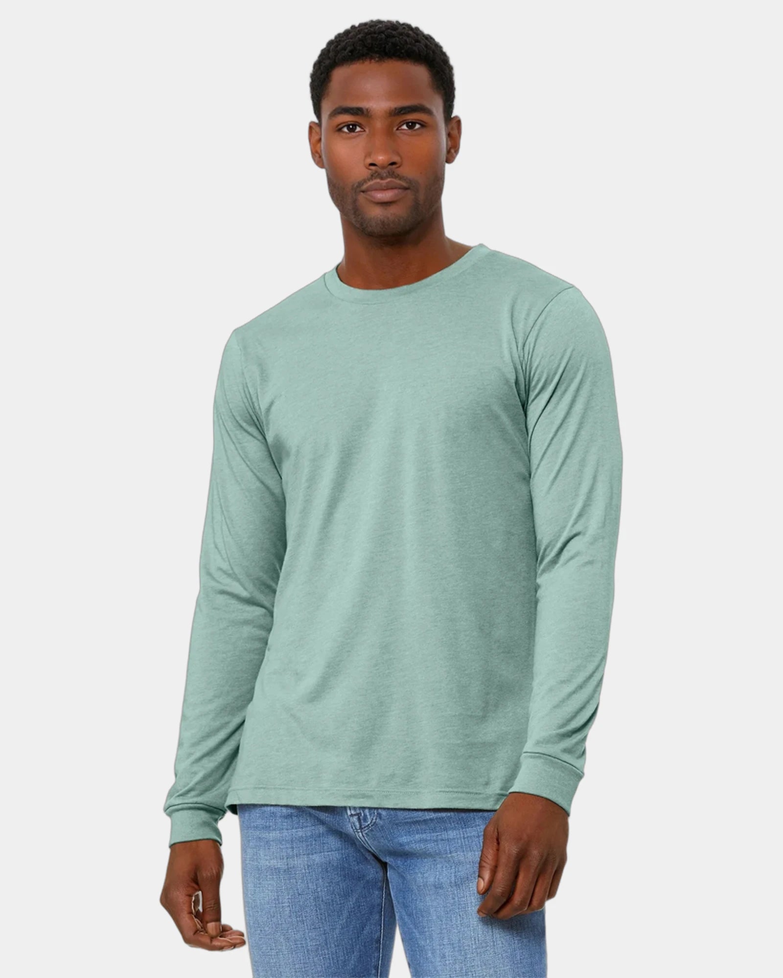 Custom heather CVC unisex long sleeve tee - Heather Dusty Blue