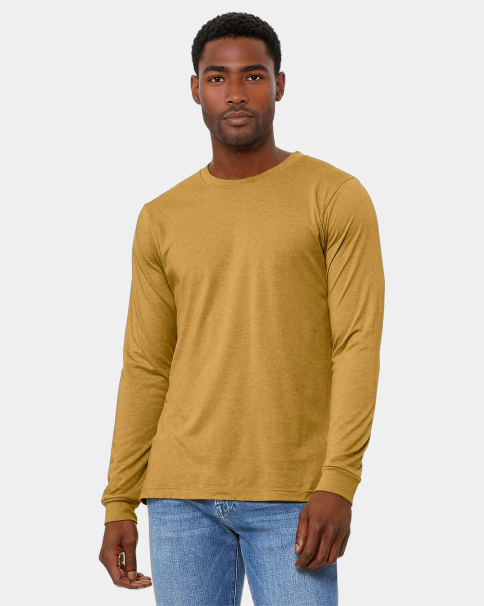 Custom heather CVC unisex long sleeve tee - Heather Mustard