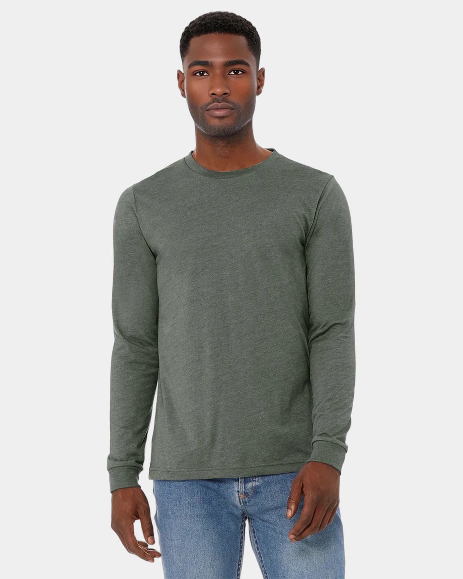 Custom heather CVC unisex long sleeve tee - Heather Military Green