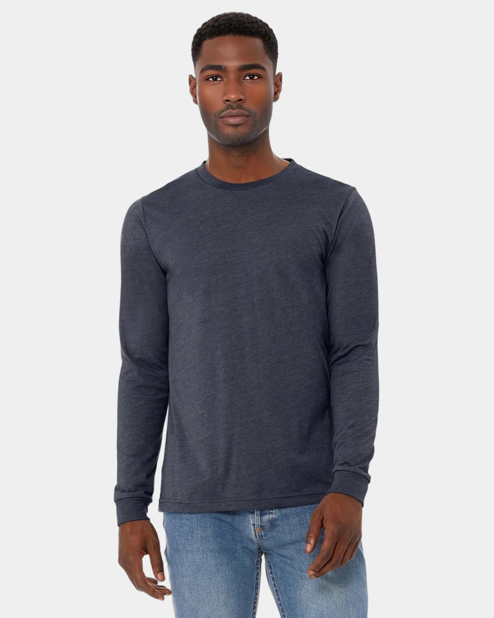 Custom heather CVC unisex long sleeve tee - Heather Midnight Navy