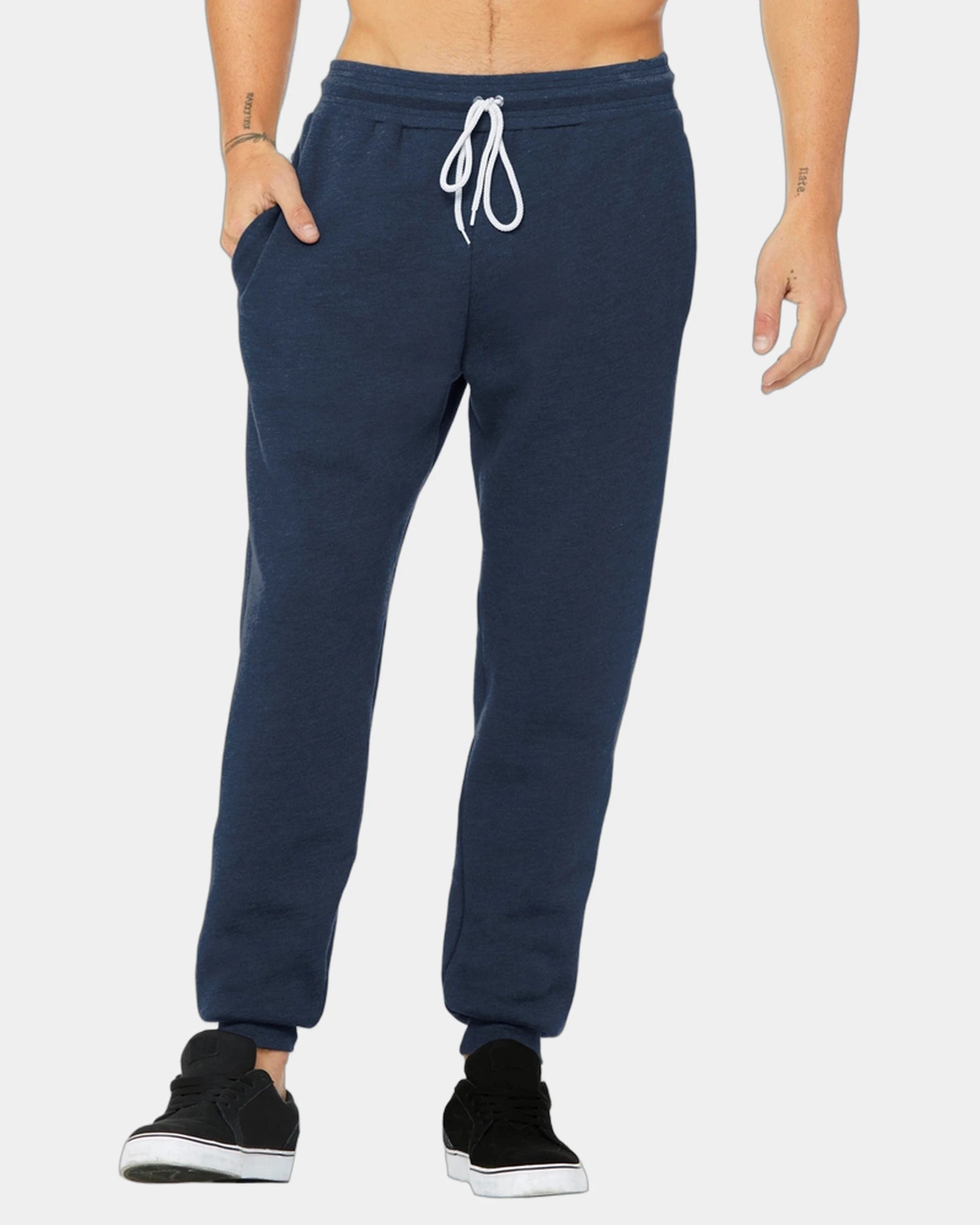 Custom cotton fleece jogger sweatpants for teams - Heather Navy