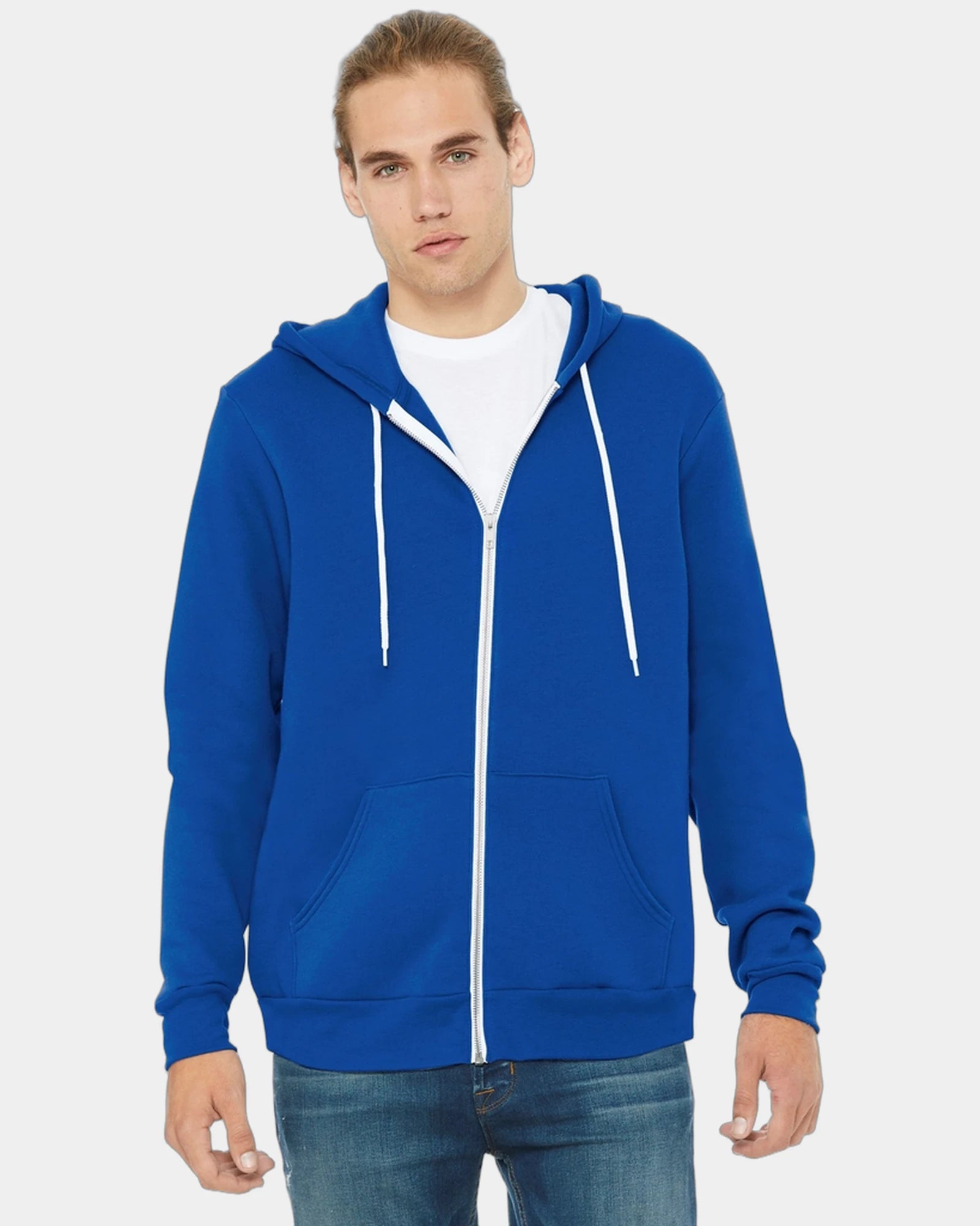 Custom sponge fleece full-zip hoodie for teams - True Royal