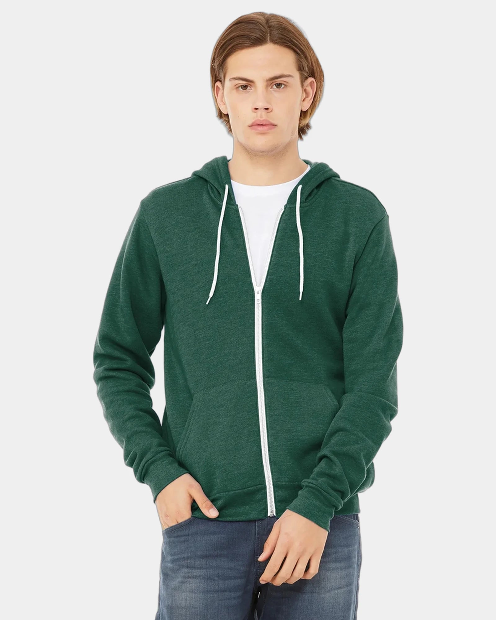 Custom sponge fleece full-zip hoodie for teams - Heather Forest