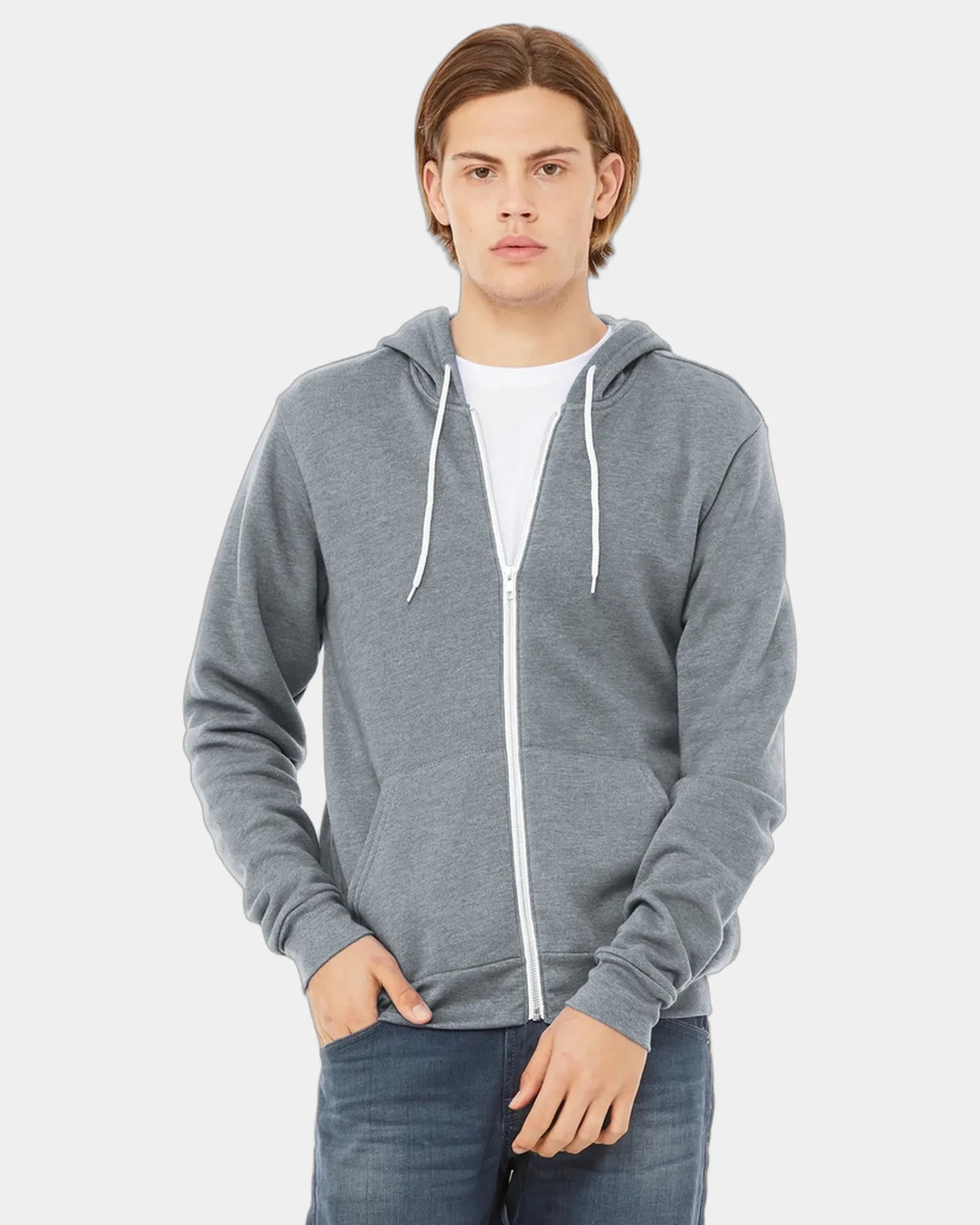 Custom sponge fleece full-zip hoodie for teams - Athletic Heather