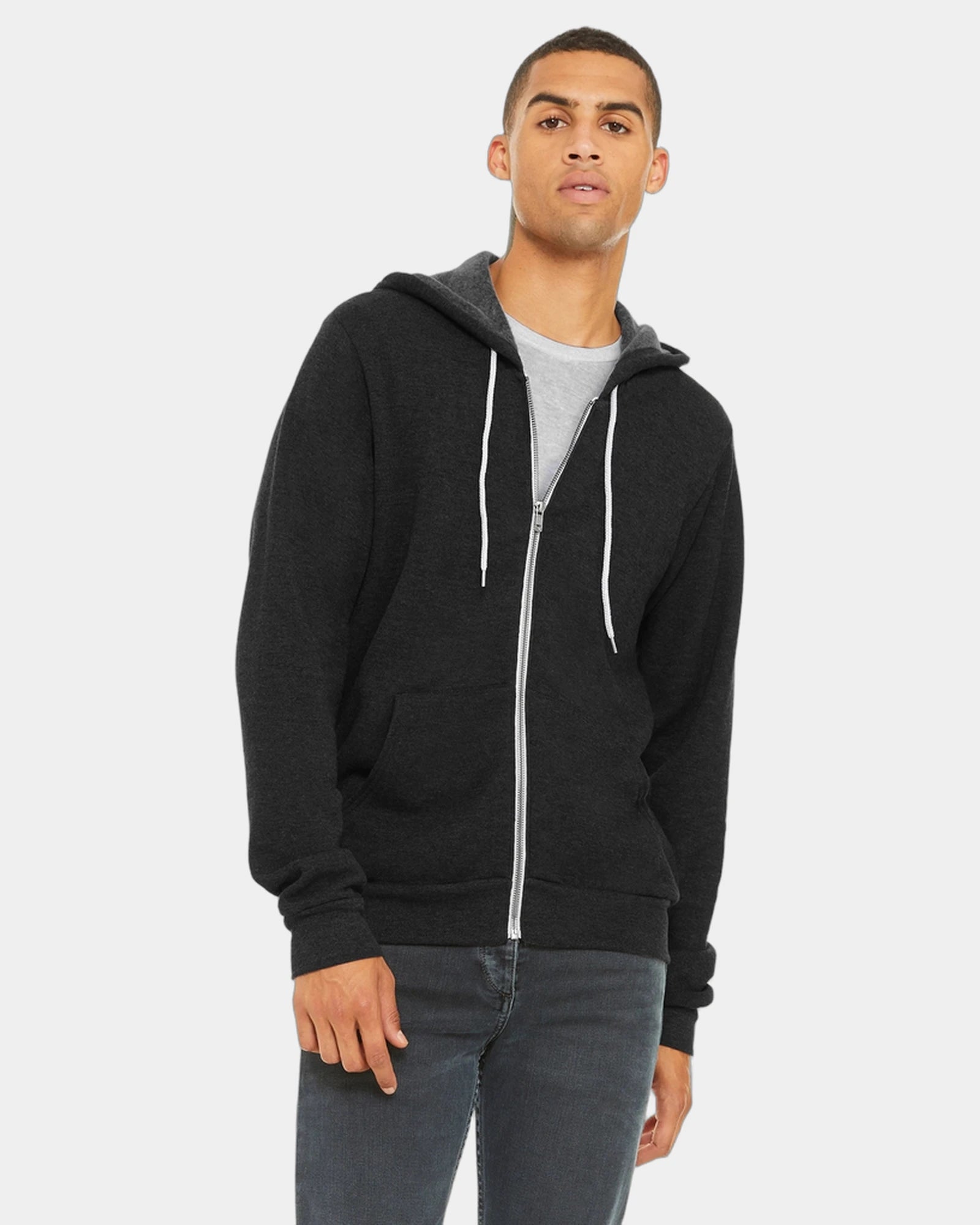 Custom sponge fleece full-zip hoodie for teams - Black Heather