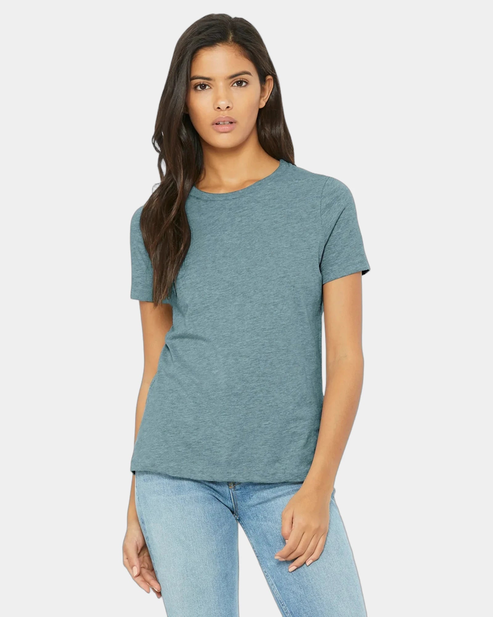 Custom relaxed-fit women's CVC tee 4.2 oz cotton/poly - Heather Blue Lagoon
