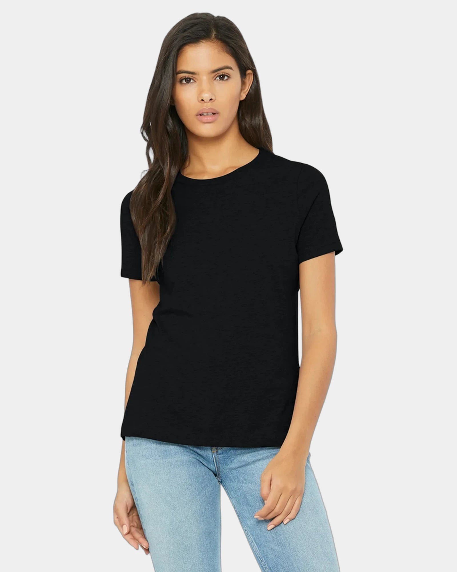 Custom relaxed-fit women's CVC tee 4.2 oz cotton/poly - Solid Black Blend