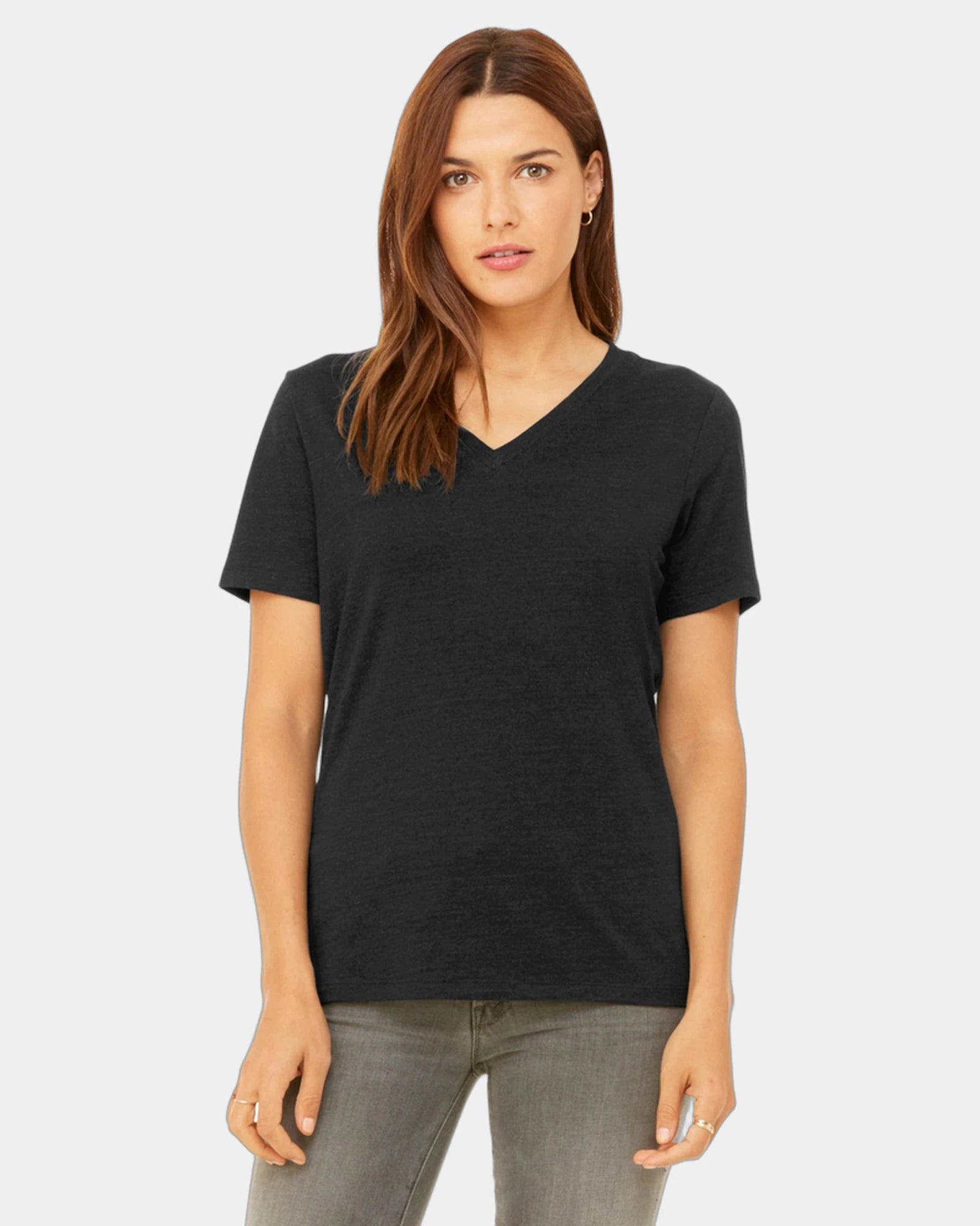 Custom relaxed women's heather V-neck tee - Black Heather