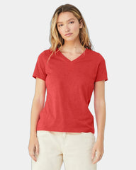 Custom relaxed women's heather V-neck tee - Heather Red