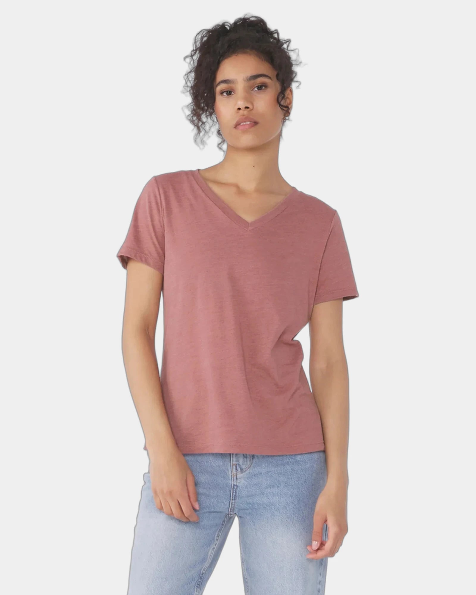Custom relaxed women's heather V-neck tee - Heather Mauve
