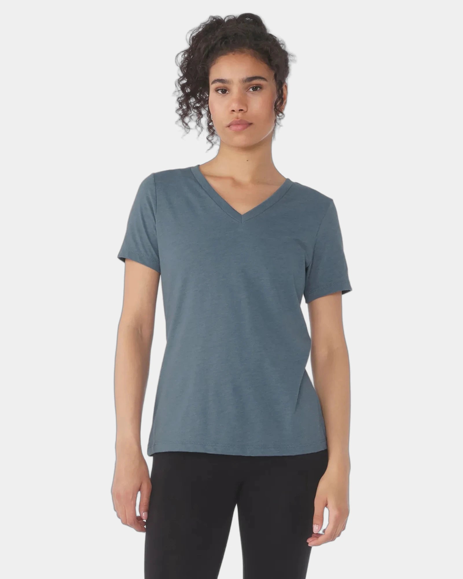 Custom relaxed women's heather V-neck tee - Heather Slate