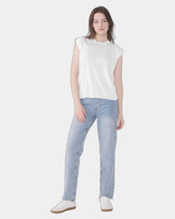 Custom women's flowy muscle tee with rolled cuffs - White