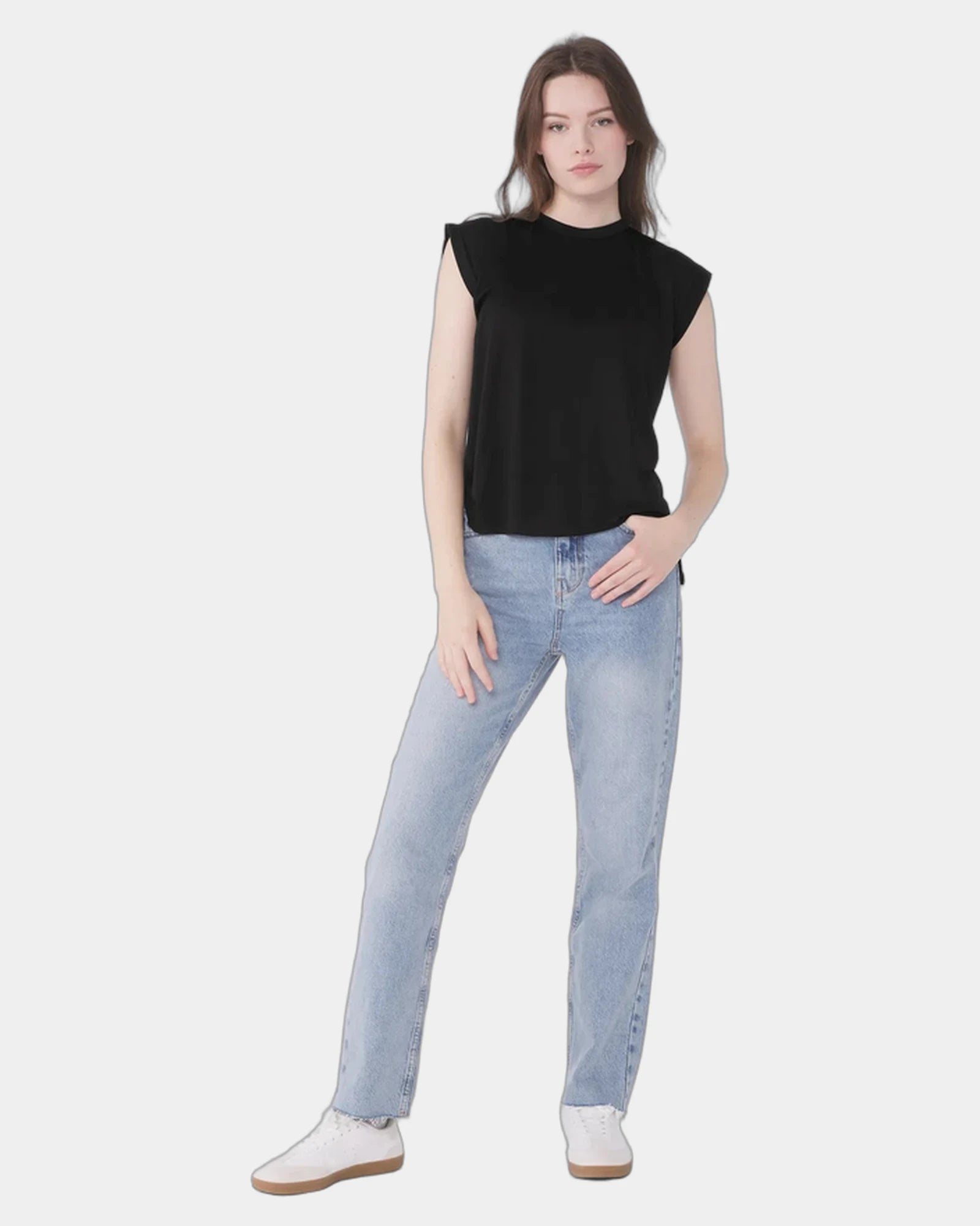 Custom women's flowy muscle tee with rolled cuffs - Black