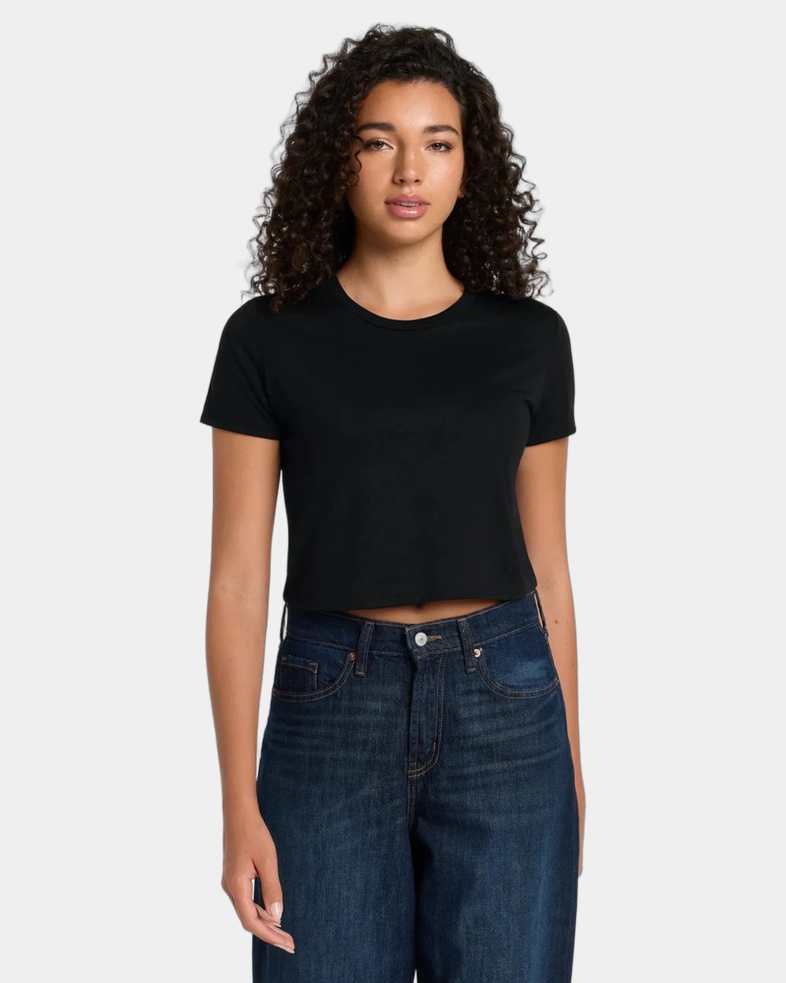 Custom flowy cropped tee women's tailored sleeve top - Black
